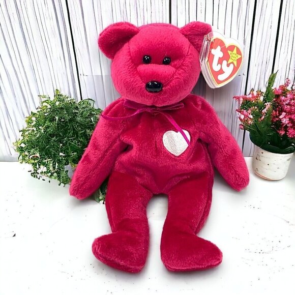 TY Beanie Babies Valentina Valentine's Day Bear Pink Plush 8" With Original Tags - Picture 1 of 7
